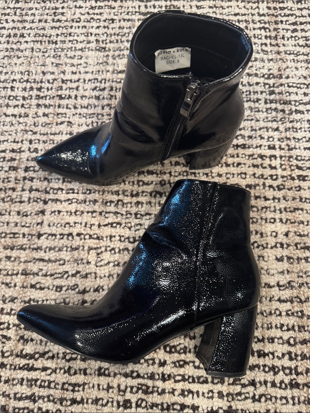 Black Patent Pointed-Toe Ankle Boots